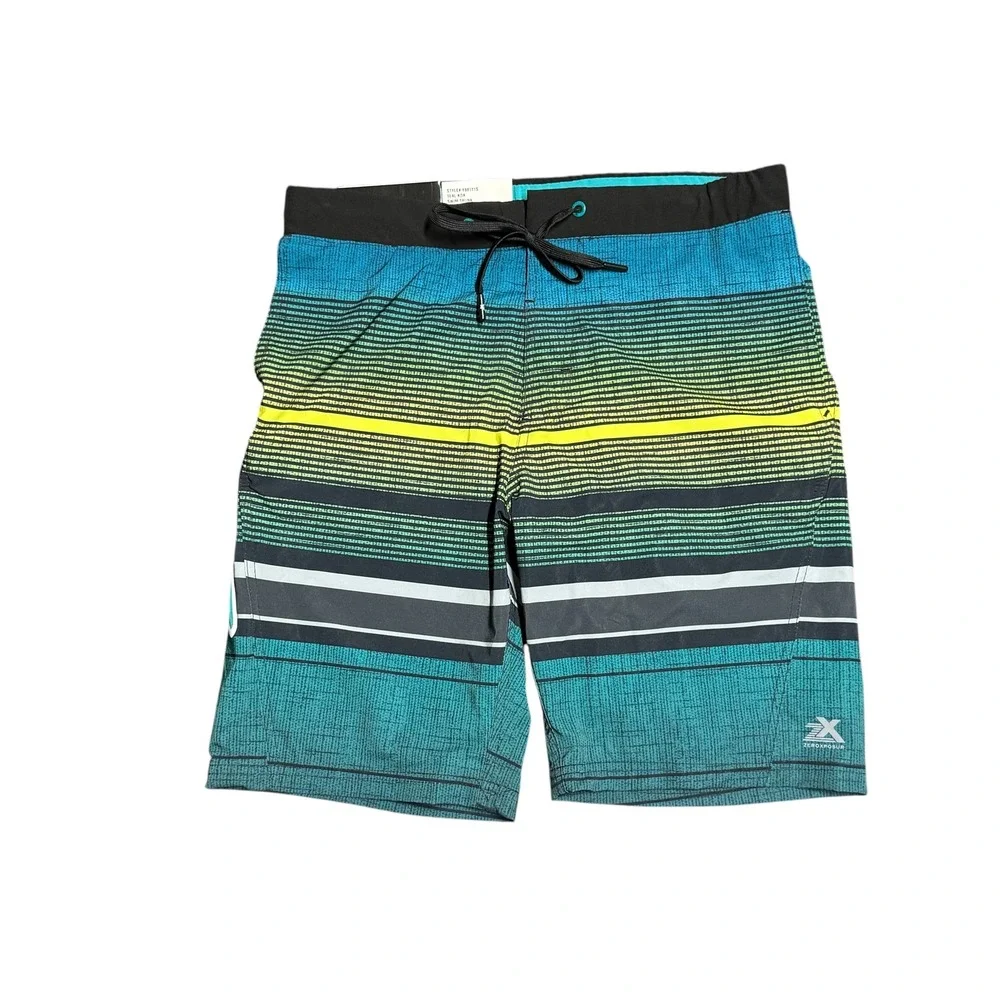 ZeroXposur Swim Trunks Men S NWT Teal Koa Striped Board Short Lined Beach Travel